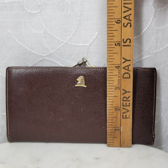 Vintage Mark Cross Checkbook Wallet 7" Brown Kiss Lock Bifold Soft Leather Italy - Picture 9 of 16